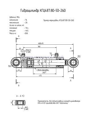 Гидроцилиндр подъема рабочих органов культиватора КГЦ 487.80-50-260